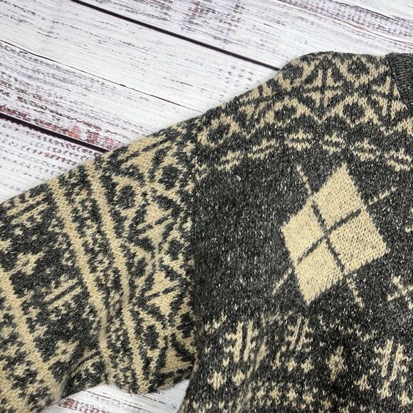 Vintage 90s Woolrich Wool Blend Sweater Mens XL Tan Gray Fisherman Cabin Nordic - Picture 4 of 10